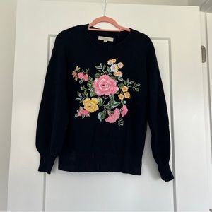 NWOT Loft navy embroidered flower sweater